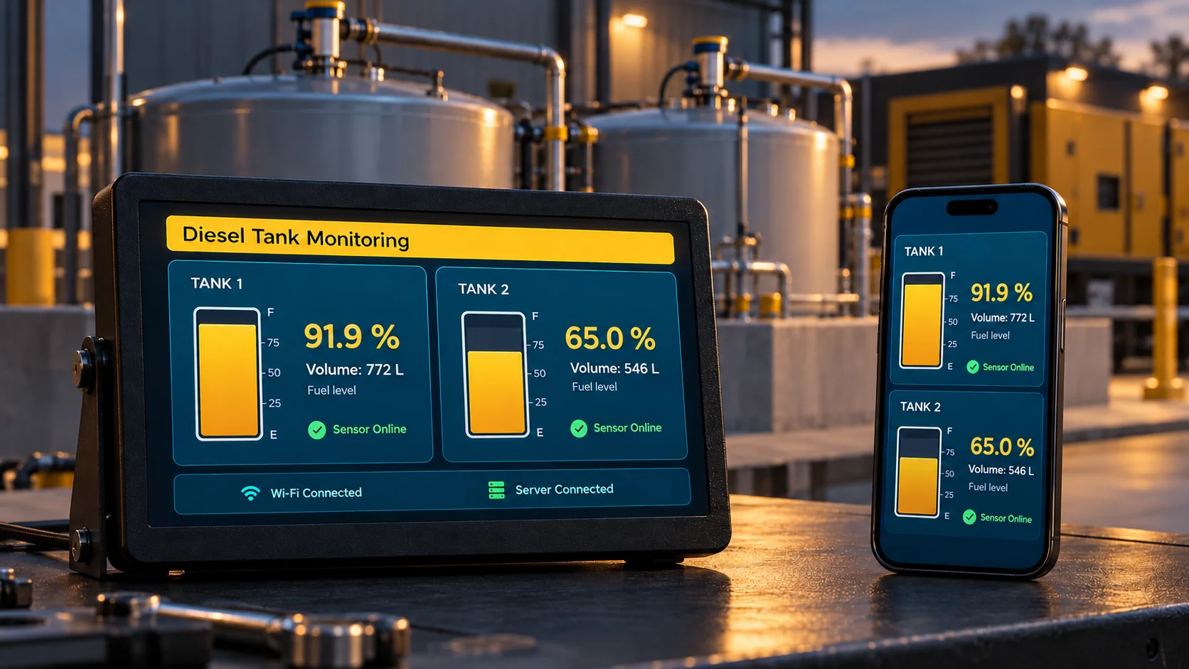 Diesel Level Monitoring System concept equipment and dashboard