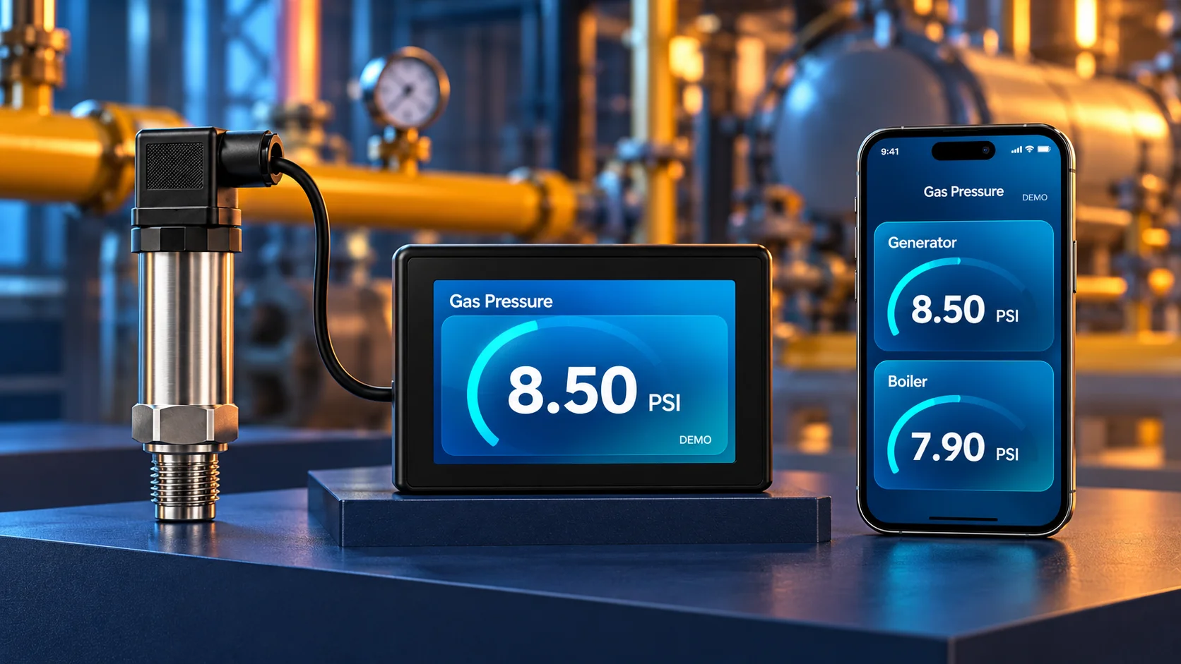 Gas Pressure Monitoring concept equipment and dashboard