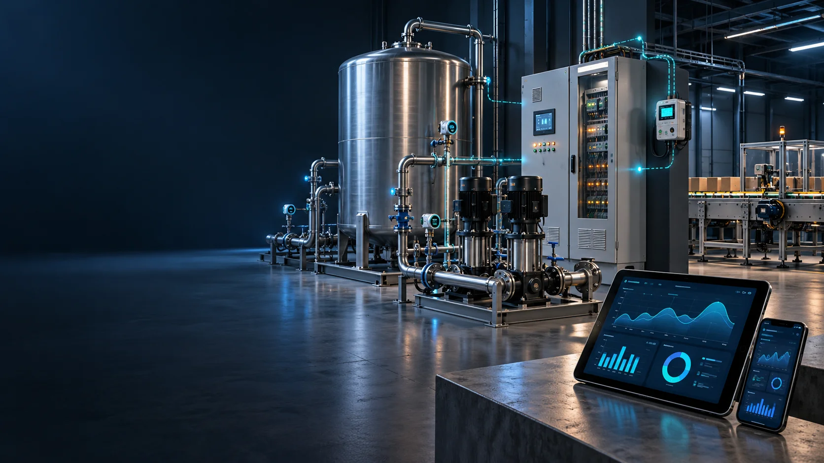 Industrial equipment connected to monitoring dashboards and mobile interfaces